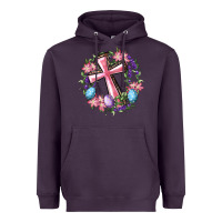 Plum Cross With Floral Wreath And Easter Eggs Heavyweight Hoodie - RanaPortraitStore