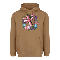 Toasted Coconut Cross With Floral Wreath And Easter Eggs Heavyweight Hoodie - RanaPortraitStore