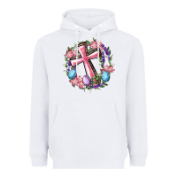 White Cross With Floral Wreath And Easter Eggs Heavyweight Hoodie - RanaPortraitStore