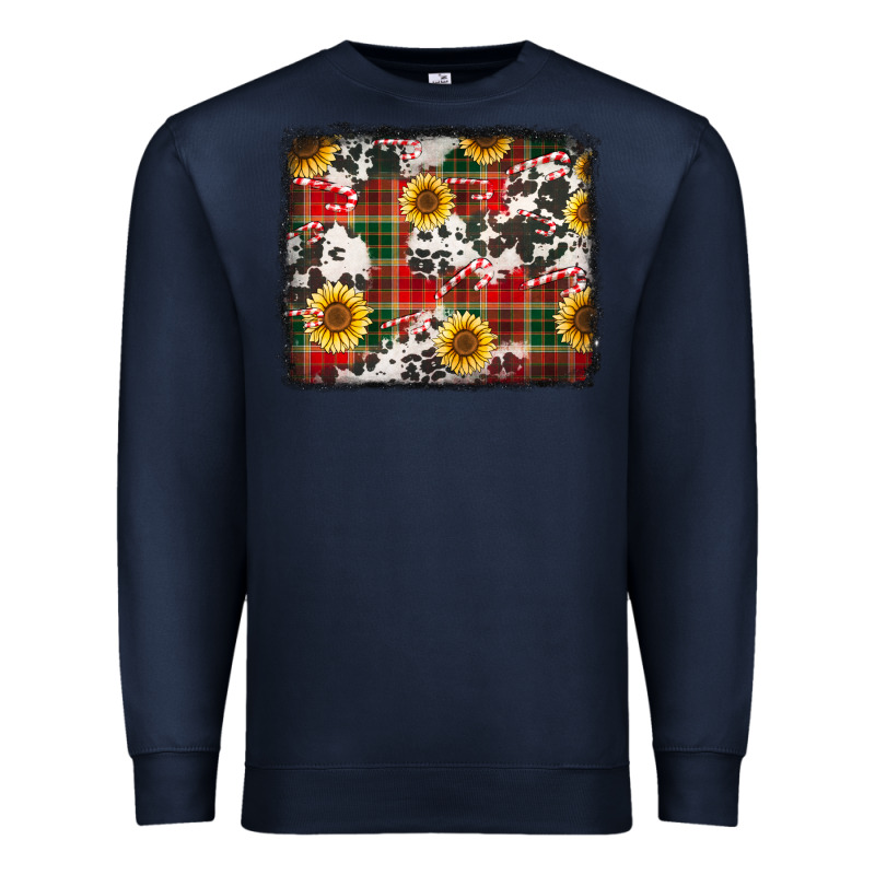 Cowhide Sunflowers Candy Canes Christmas Background Premium Sweatshirt by Jasminsmagicworld | Teevron