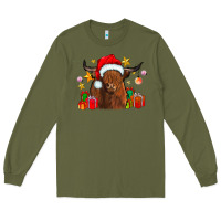 Army Green festive highland cow Long Sleeve Tee - CowhideDigitalArt