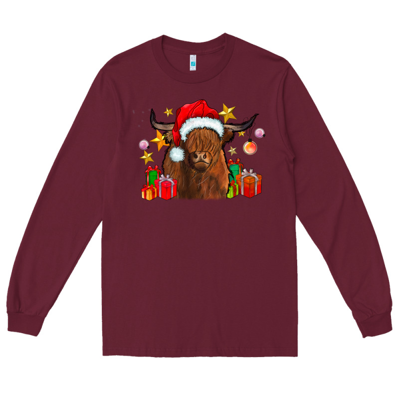 Festive Highland Cow Long Sleeve Tee by CowhideDigitalArt | Teevron
