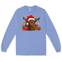 Colony Blue festive highland cow Long Sleeve Tee - CowhideDigitalArt