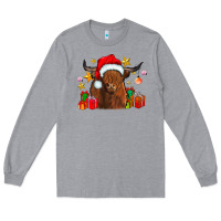Heather Grey festive highland cow Long Sleeve Tee - CowhideDigitalArt