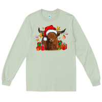 Matcha festive highland cow Long Sleeve Tee - CowhideDigitalArt
