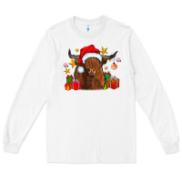 White festive highland cow Long Sleeve Tee - CowhideDigitalArt