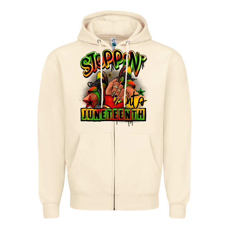 Steppin' Into Juneteenth Black Girl Sneakers Zipper Hoodie by RanaPortraitStore | Teevron