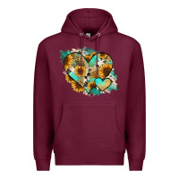 Burgundy Leopard Sunflower Cowhide Glitter Heart Premium Hoodie - Jasminsmagicworld