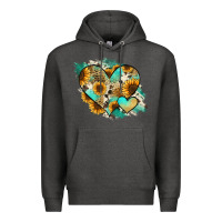 Charcoal Heather Leopard Sunflower Cowhide Glitter Heart Premium Hoodie - Jasminsmagicworld