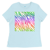Baby Blue watercolor rainbow zebra seamless pattern Ladies Tee - BundleAndBundleShop