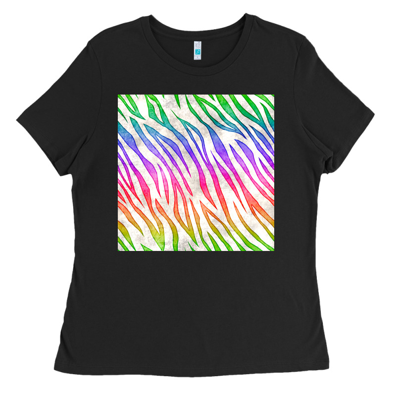 Watercolor Rainbow Zebra Seamless Pattern Ladies Tee by BundleAndBundleShop | Teevron