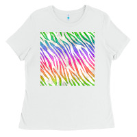 White watercolor rainbow zebra seamless pattern Ladies Tee - BundleAndBundleShop