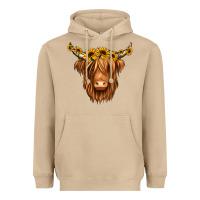 Sunflower Headband Highland Cow Heavyweight Hoodie | Teevron
