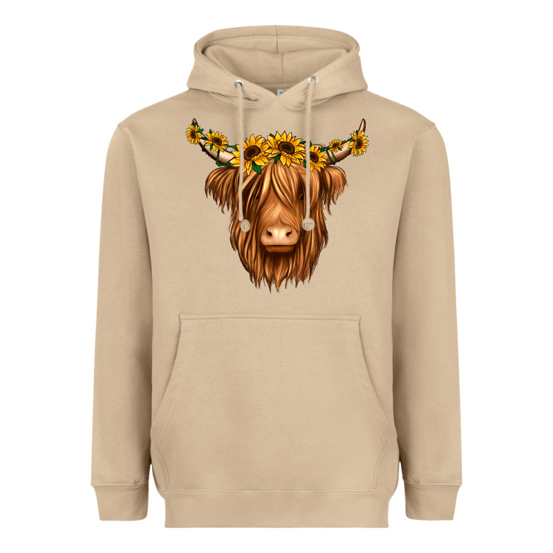 Sunflower Headband Highland Cow Heavyweight Hoodie by Jasminsmagicworld | Teevron