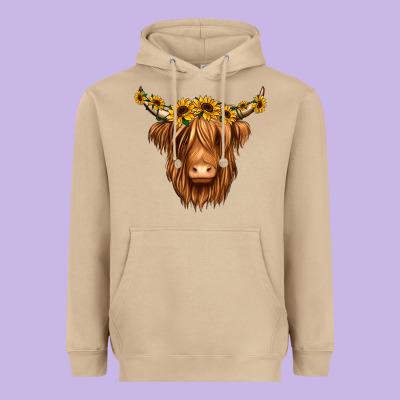 Sunflower Headband Highland Cow Heavyweight Hoodie Designed By Jasminsmagicworld
