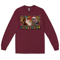 Burgundy festive farmyard gathering Long Sleeve Tee - CowhideDigitalArt