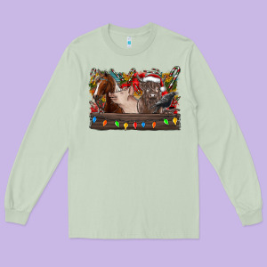 Festive Farmyard Gathering Long Sleeve Tee Designed By Cowhidedigitalart