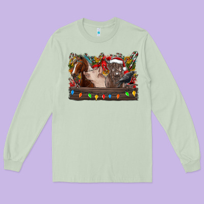 Festive Farmyard Gathering Long Sleeve Tee Designed By Cowhidedigitalart