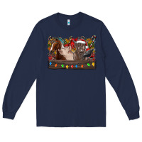 Navy festive farmyard gathering Long Sleeve Tee - CowhideDigitalArt