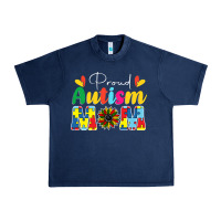Navy Proud Autism Mom sunflower Urban Heavy Tee - CowhideDigitalArt