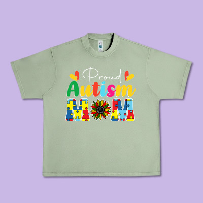 Proud Autism Mom Sunflower Urban Heavy Tee Designed By Cowhidedigitalart