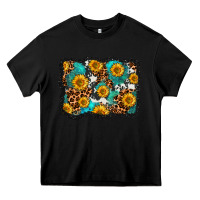 Black cowhide leopard turquoise sunflowers pattern olivia Heavy Core Tee - OliviaCreatesArt