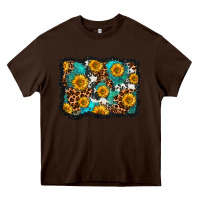 Chocolate Brown cowhide leopard turquoise sunflowers pattern olivia Heavy Core Tee - OliviaCreatesArt