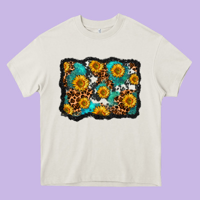 Cowhide Leopard Turquoise Sunflowers Pattern Olivia Heavy Core Tee Designed By Oliviacreatesart