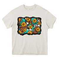 Cream cowhide leopard turquoise sunflowers pattern olivia Heavy Core Tee - OliviaCreatesArt