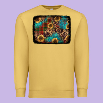 Christmas Sunflowers And Buffalo Plaid Background Premium Sweatshirt Designed By Jasminsmagicworld