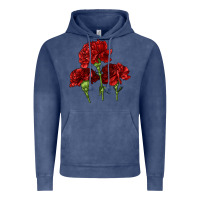 Vintage Denim Scarlet Red Carnation Illustrations Vintage Hoodie - LillyAllenDesigns
