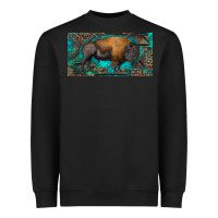 Black Bison with leopard and turquoise Heavyweight Sweatshirt - RanaPortraitStore