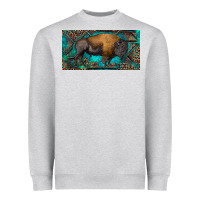 Heather Grey Bison with leopard and turquoise Heavyweight Sweatshirt - RanaPortraitStore