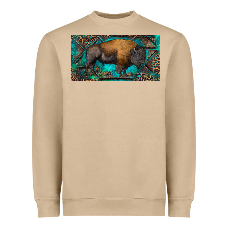 Bison With Leopard And Turquoise Heavyweight Sweatshirt by RanaPortraitStore | Teevron