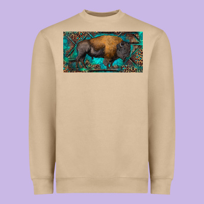 Bison With Leopard And Turquoise Heavyweight Sweatshirt Designed By Ranaportraitstore