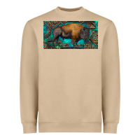 Mushroom Bison with leopard and turquoise Heavyweight Sweatshirt - RanaPortraitStore