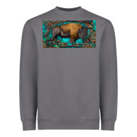 Storm Bison with leopard and turquoise Heavyweight Sweatshirt - RanaPortraitStore