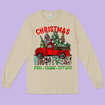 Christmas Tree Farm Truck Long Sleeve Tee Designed By Cowhidedigitalart