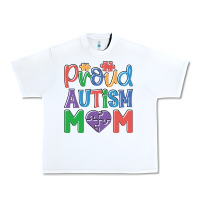White Proud Autism Mom Urban Heavy Tee - CowhideDigitalArt