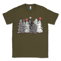 Army Green black and white christmas trees with lights Classic Tee - FaDigitalArtStudio