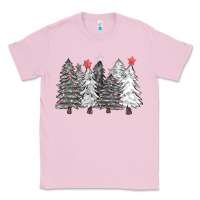 Bubblegum Pink black and white christmas trees with lights Classic Tee - FaDigitalArtStudio