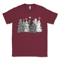 Burgundy black and white christmas trees with lights Classic Tee - FaDigitalArtStudio