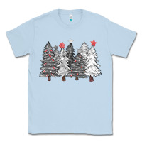 Dusty Blue black and white christmas trees with lights Classic Tee - FaDigitalArtStudio