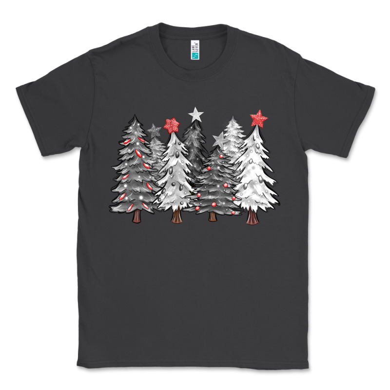 Black And White Christmas Trees With Lights Classic Tee by FaDigitalArtStudio | Teevron