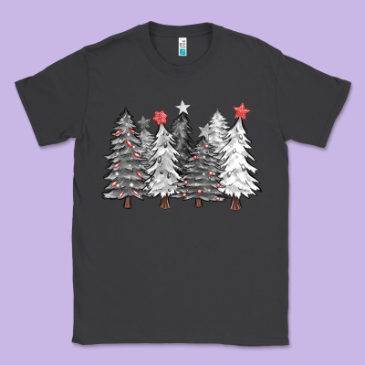 Black And White Christmas Trees With Lights Classic Tee Designed By Fadigitalartstudio