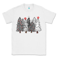 White black and white christmas trees with lights Classic Tee - FaDigitalArtStudio