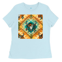 Baby Blue native american aztec seamless pattern Ladies Tee - BundleAndBundleShop