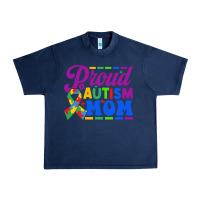 Navy Proud Autism Mom Urban Heavy Tee - CowhideDigitalArt