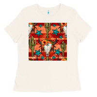 Bone bull skull cactus seamless pattern Ladies Tee - BundleAndBundleShop
