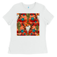 White bull skull cactus seamless pattern Ladies Tee - BundleAndBundleShop